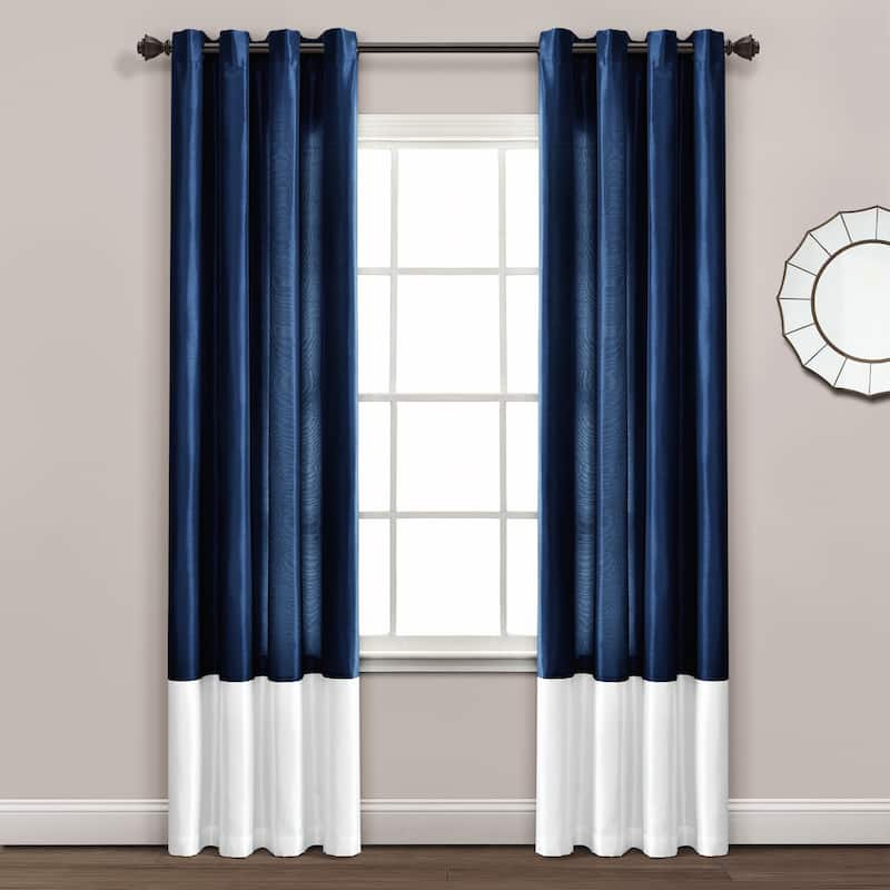 Lush Decor Prima Window Curtain Panel Pair - 84 Inches - White & Navy