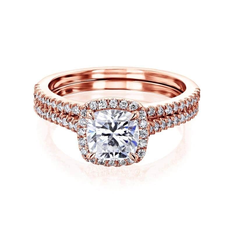 Annello by Kobelli 14k Gold Cushion Forever One Moissanite Floating Halo Bridal Set (DEF/VS, GH/I) - Rose - 7.5