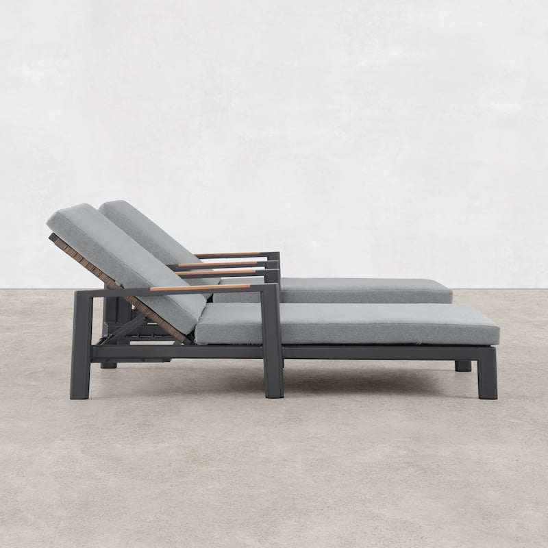 Arlo Teak & Wicker Aluminum Dual-Use Outdoor Chaise Lounge (Set of 2)