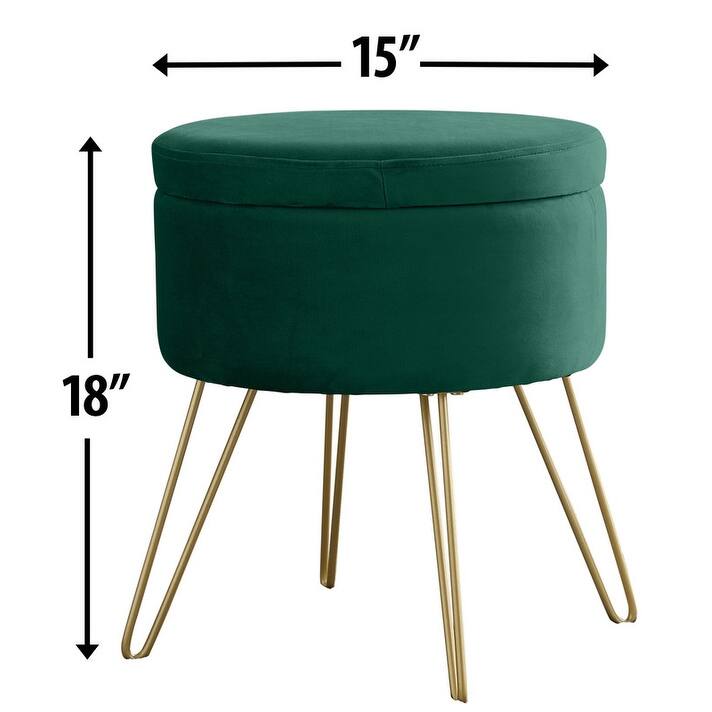 Round Velvet Storage Ottoman with Tray Top Table