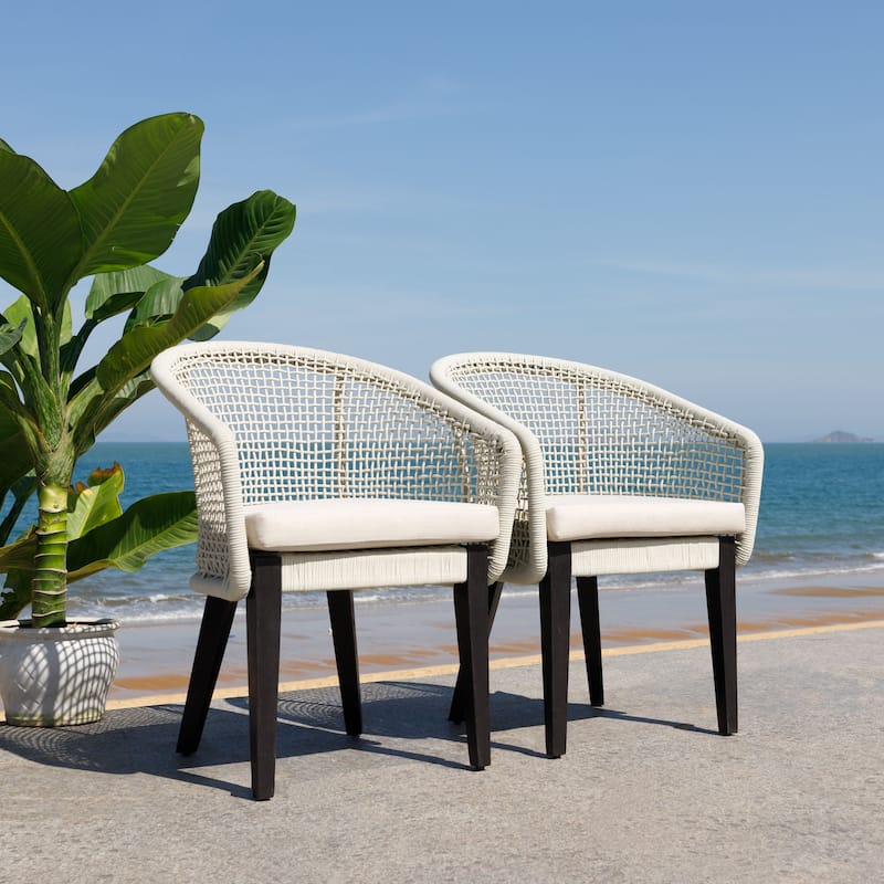 SAFAVIEH Outdoor Living Saxon Rope Chair (Set Of 2) - 24"W x 25"D x 33"H - Light Grey