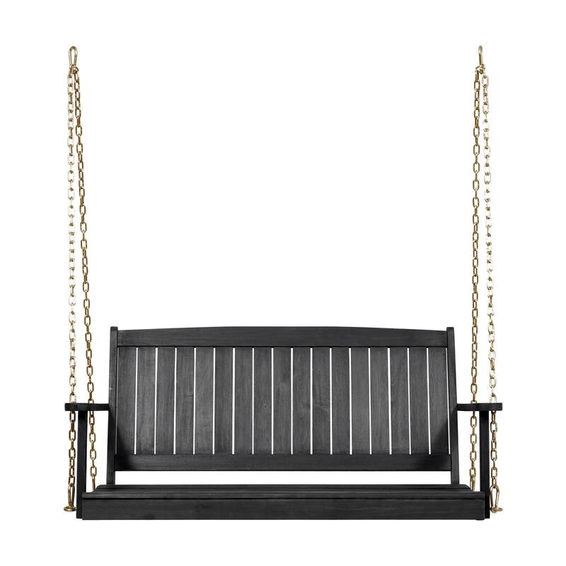 Tambora 48" Acacia Wood Porch Swing - Dark Grey, 800lb Capacity, Slat Design with 8ft Chains, Outdoor Hanging Chair
