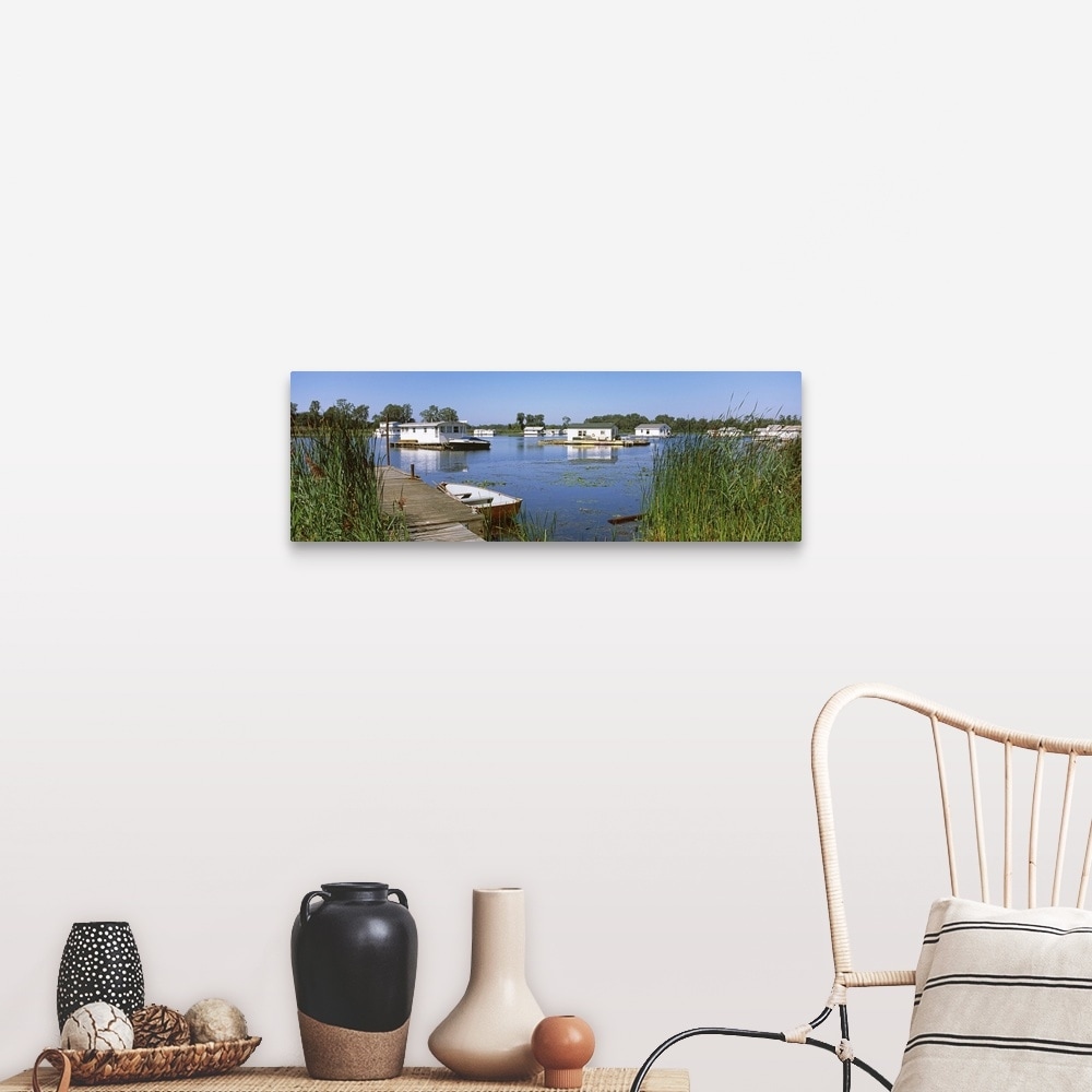 Shop Boathouses In A Lake Lake Erie Erie Pennsylvania Canvas Wall Art Overstock 31186435