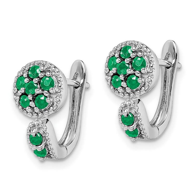 Curata 925 Sterling Silver Emerald Circle Hinged Hoop Earrings - 14x8mm