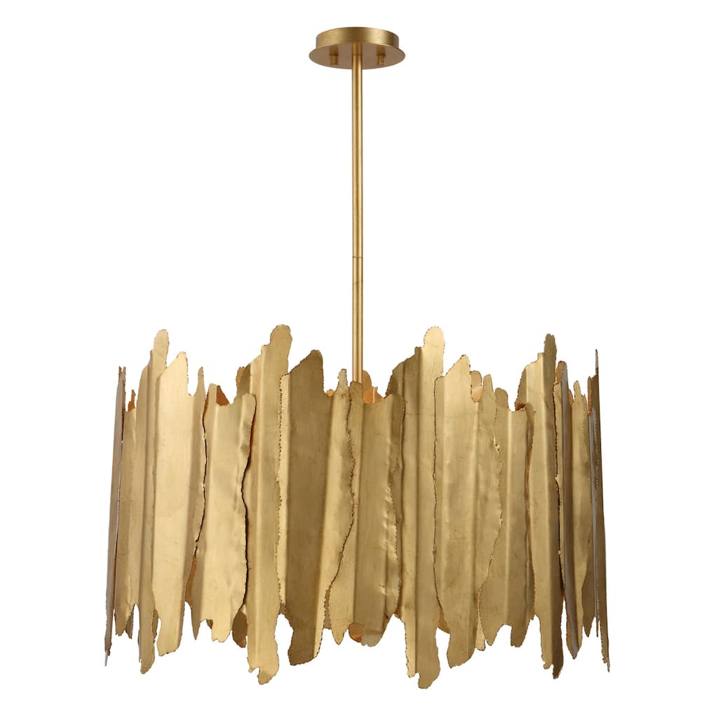 Segment Leaf Sheets Welded 8 Light Ceiling Pendant - 28" - Gold
