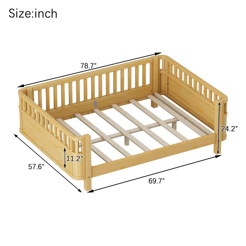 Modern Wood Platform Bed with Safety Rails for Kids