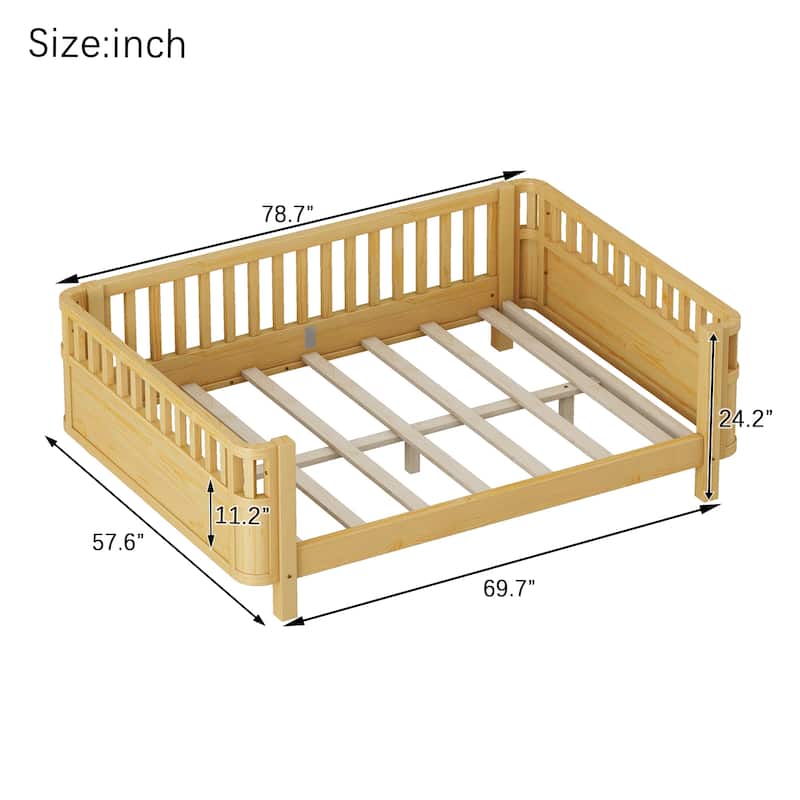 Toddler Platform Bed with Fences Headboard Footboard and Removable Side Rails for Kids, Girls and Boys Wooden Daybed