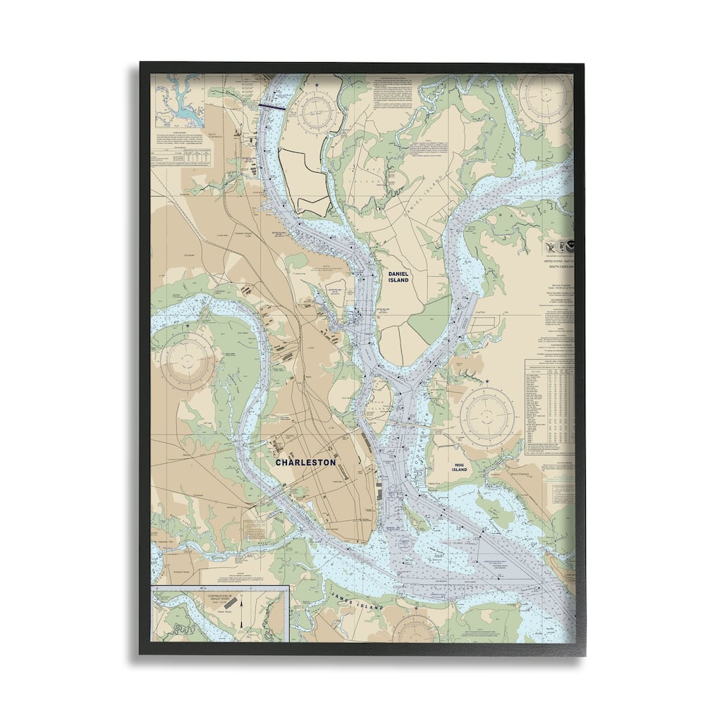 Stupell Charleston South Carolina Nautical Map Daniel Island Framed Wall Art