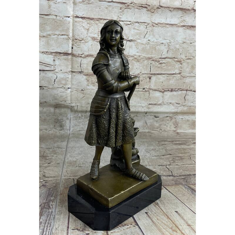 Art Deco Joan Of Arc Bronze Sculpture Hot Cast Marble Base Figurine Figure Decor