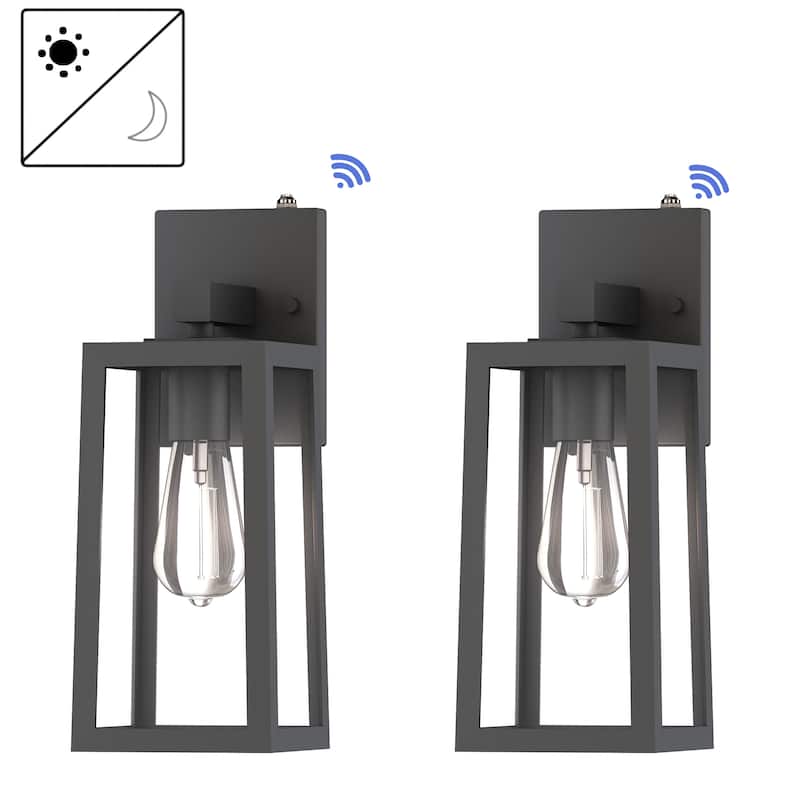 13.5" Outdoor Wall Light with Rising Sun Black Finished and Trapezoid Shade - 2 Pack - Black-Dusk to Dawn