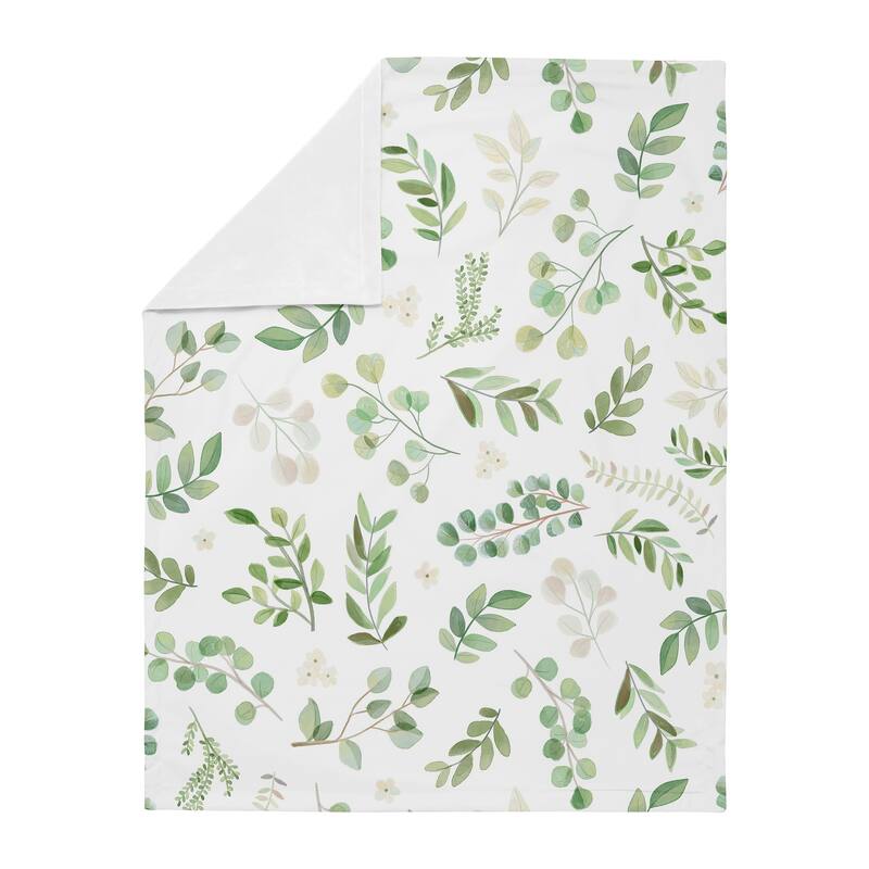 Floral Leaf Girl Baby Receiving Security Swaddle Blanket - Green White Boho Watercolor Botanical Woodland Tropical Garden