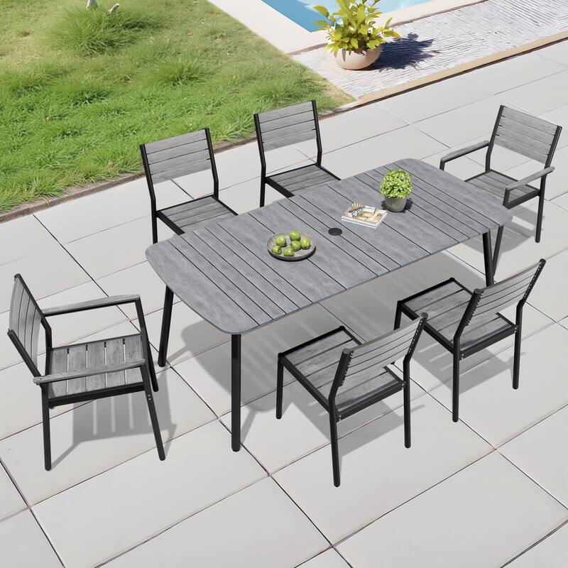 Outdoor 7/9-Piece Patio Dining Set Rectangular Dining Table with Stackable Chairs