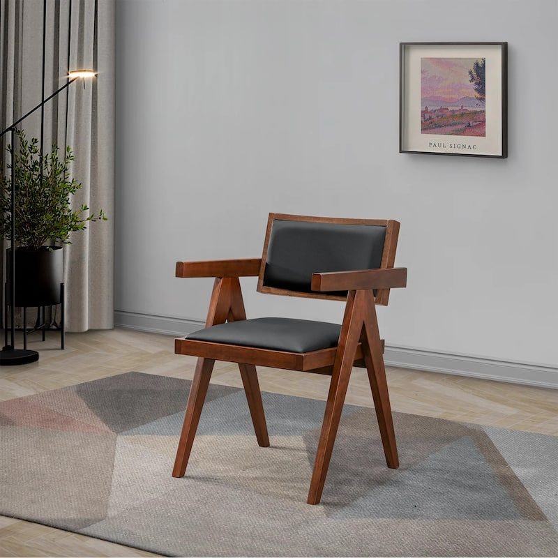 GDFStudio - Athena Mid-Century Silhouette Vegan Leather Dining Chair with Solid Wood Frame & Ergonomic Arm Design, Set of 2