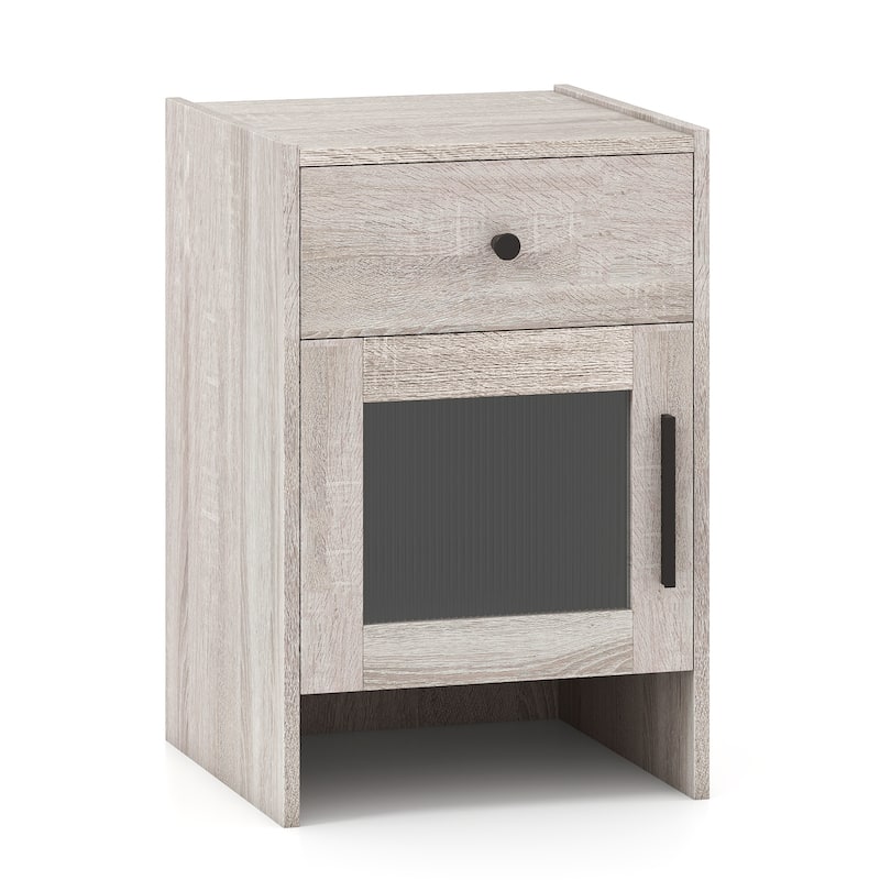 Antique Brush White Rustic Nightstand with Drawer and Cabinet for Bedroom or Living Room or Bedroom - 16" x 16" x 24"