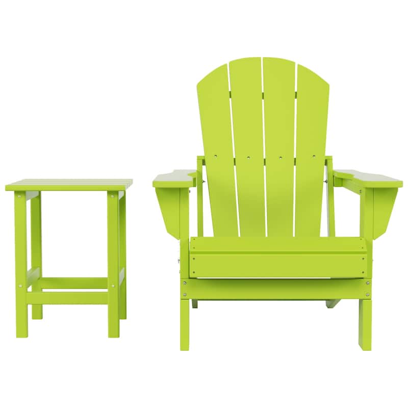 Polytrends Laguna Hdpe All Weather Outdoor Patio Foldable Adirondack Chair With Side Table (2-Piece Set)