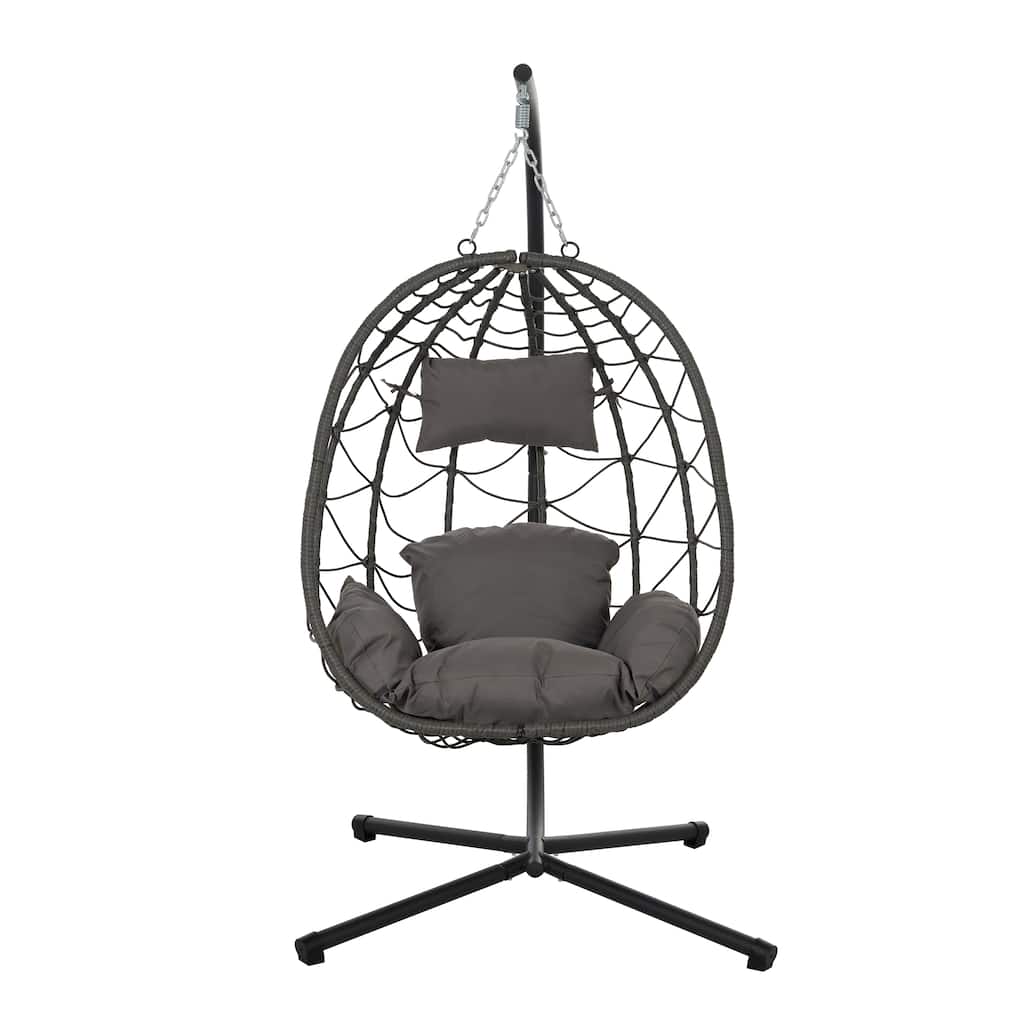 Egg Chair with Stand Indoor Outdoor Swing Chair Patio Wicker Hanging Egg Chair Hanging Basket Chair with Stand