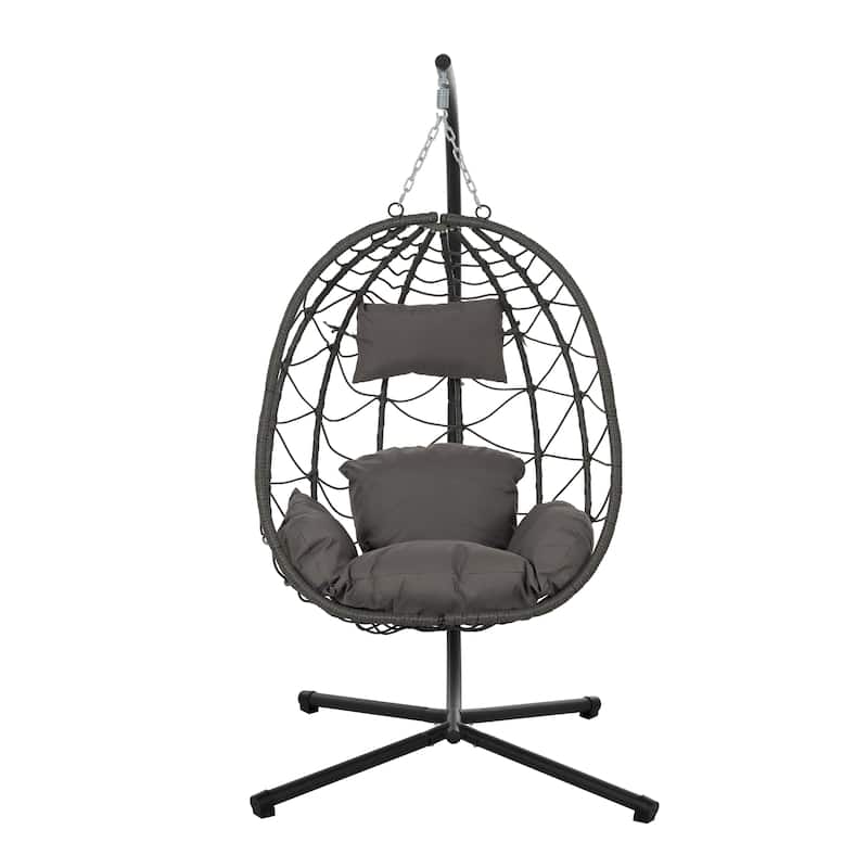 Hanging Egg Chairs Hammock Chairs with Stand, Hanging Basket Swing Lounge Chair with Cushion and Headrest, Outdoor Wicker Chair