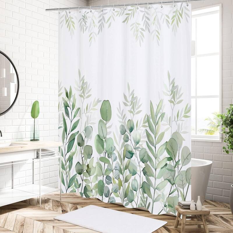 Green Eucalyptus Shower Curtain, 72" x 72", Botanical Decor