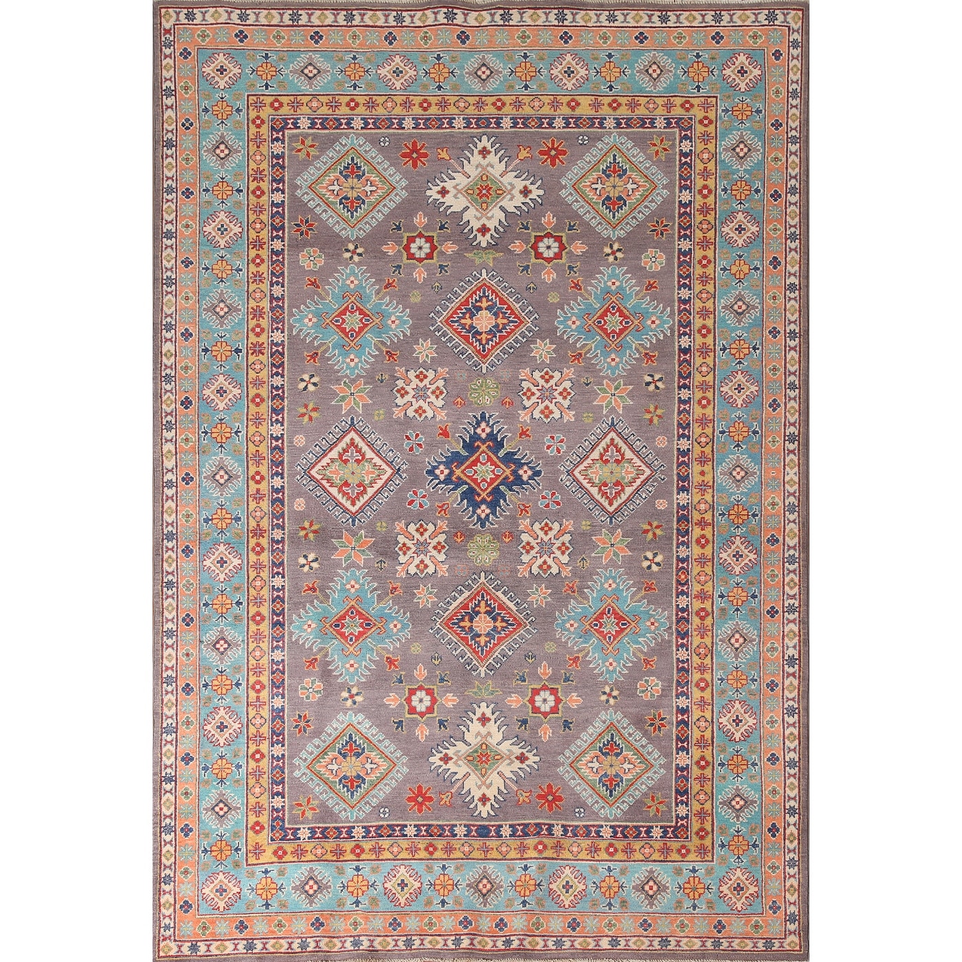 Purple Kazak Living Room Area Rug Handmade Wool Carpet - 5'11" x 8'10"