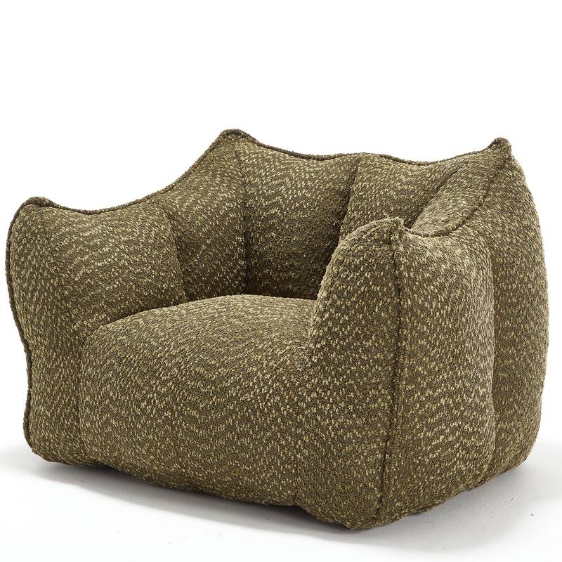 Chenille Square Bean Bag Chair, High Resilience Foam Lounge Chair, Cozy Aldult Lazy Sofa with Curved Armrests and Backrest