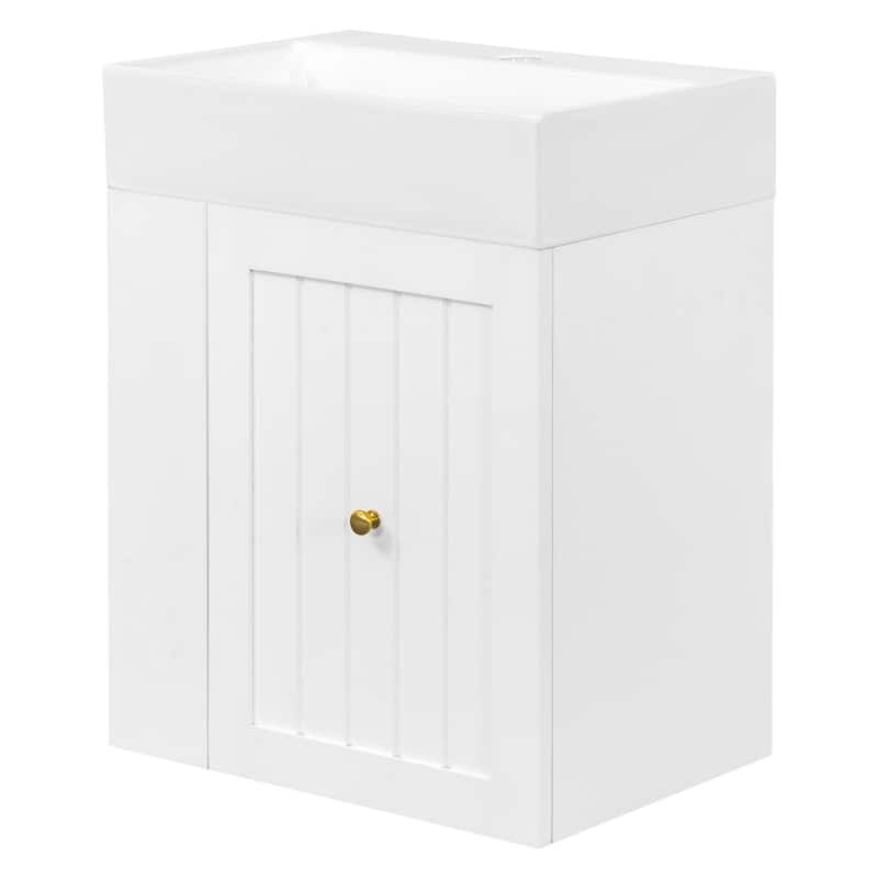 GDF Studio - Lizzar Modern Solid Wood + MDF 20-Inch Bathroom Vanity with Ceramic and Side Shelf