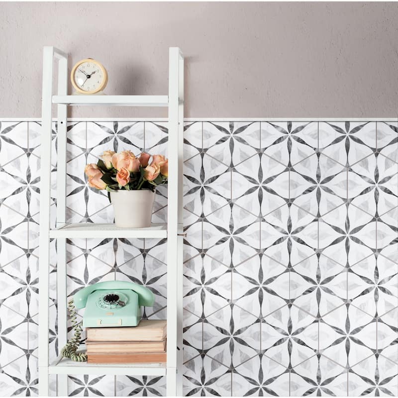 Merola Tile Classico Bardiglio Hex Flower 7" x 8" Porcelain Floor and Wall Tile
