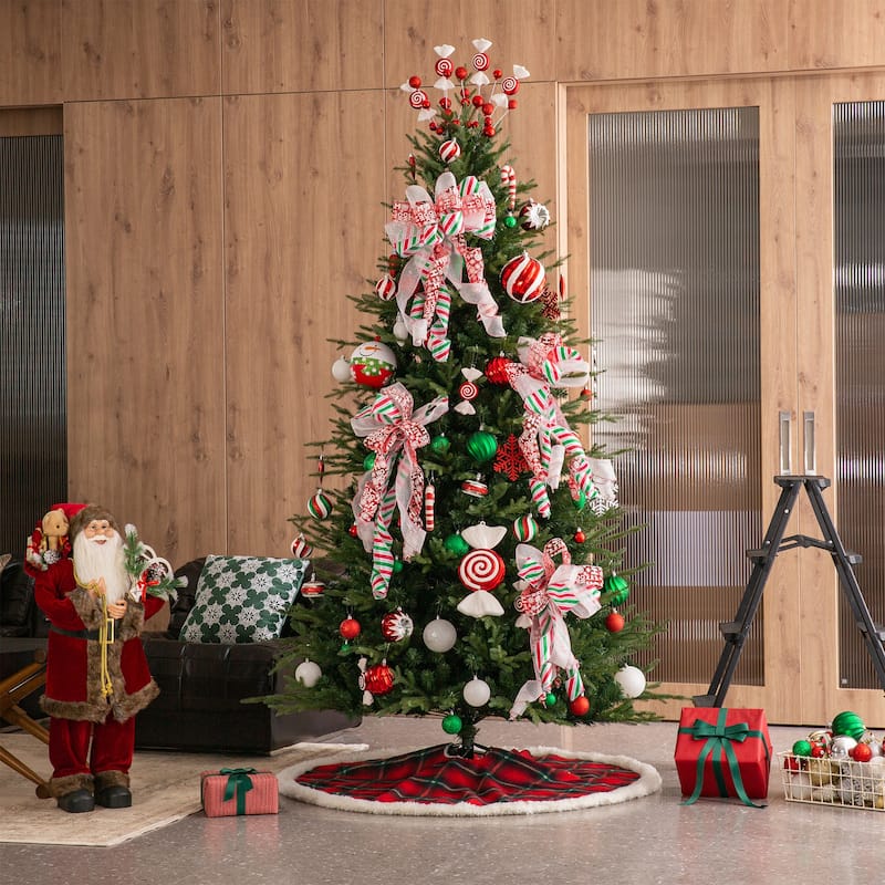 Glitzhome 48"-52"D Knitted Polyester Christmas Tree Skirt