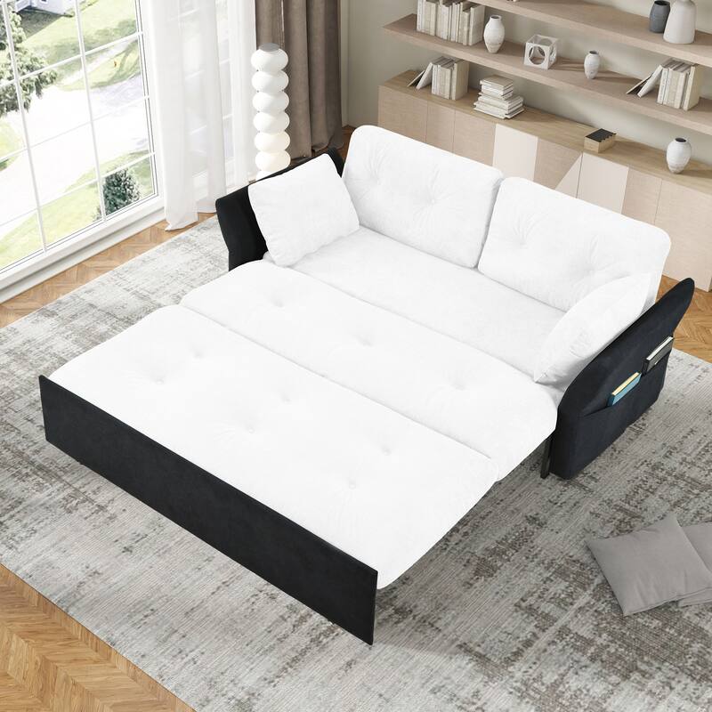 74.01" Chenille 3-in-1 Convertible Sleeper Sofa Bed with Storage - White+Black