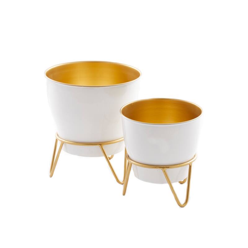 White Metal Planter with Removable Stand (Set of 2) - Blue, Pink, Black or White