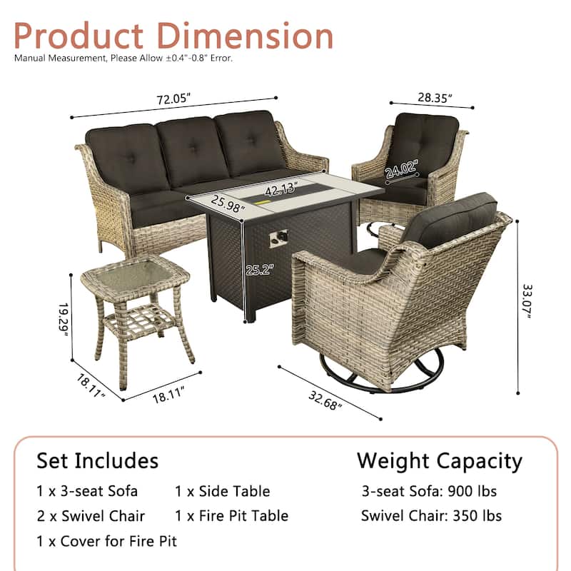 XIZZI Outdoor Wicker Patio Furniture Conversation Set with Fire Table