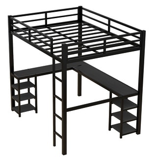 Full Metal Loft Bed with Desk and Shelves