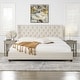 preview thumbnail 1 of 10, Manhattan Tufted Wingback Headboard King Platform Bed Light Beige Linen - King