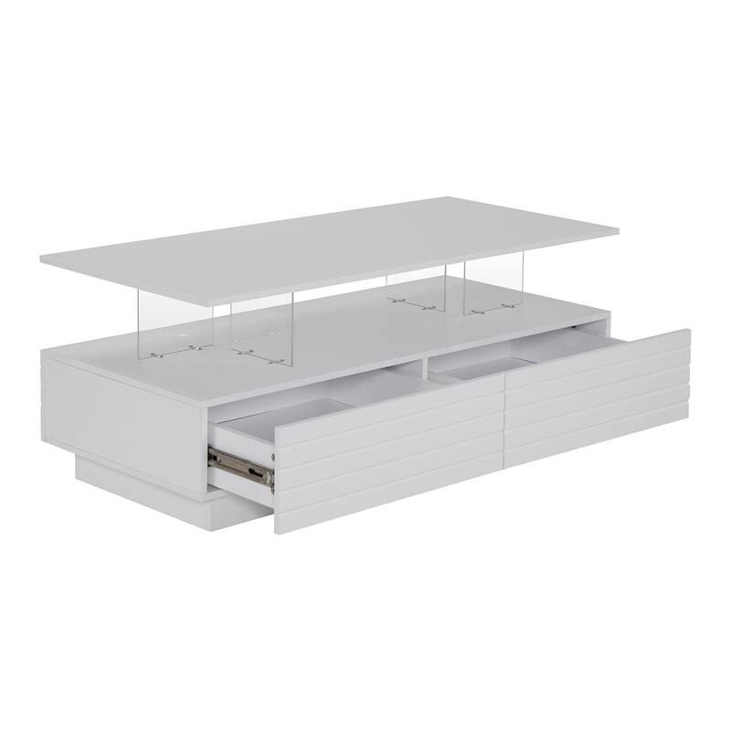 Modern White Rectangular LED Lights Coffee Table