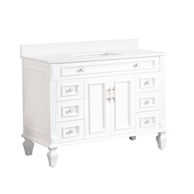 35'' H X48''W Solid Wood Bath Vanity with Stain-resistant Carrera White Quartz Top and Single Sink