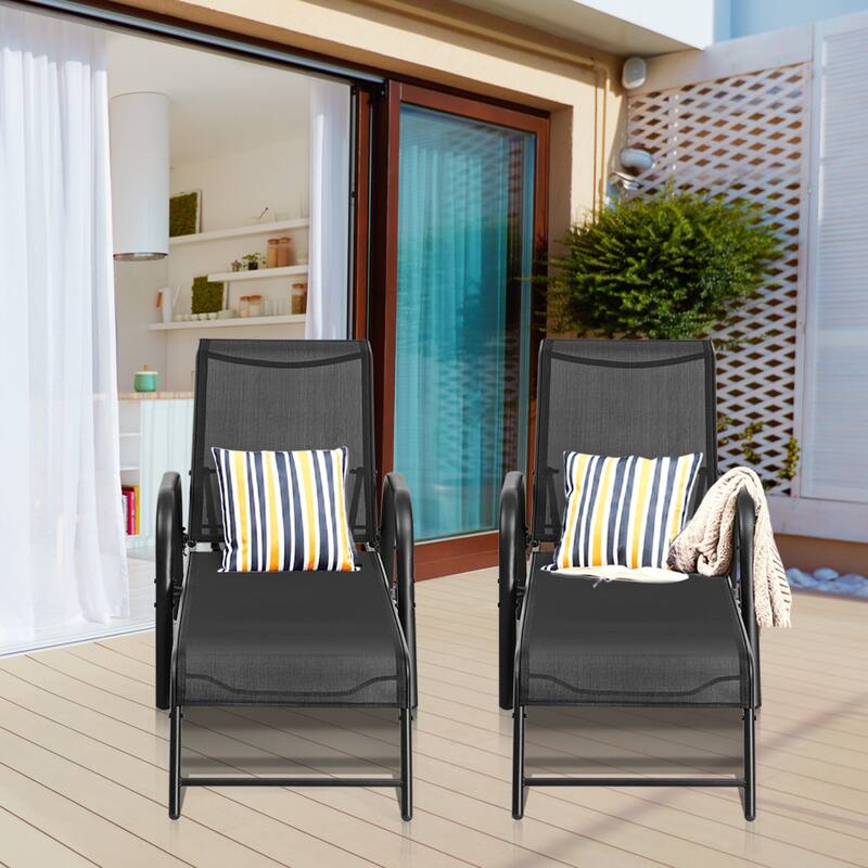 Set of 2 Outdoor Patio Lounge Chair Adjustable Chaise Recliner