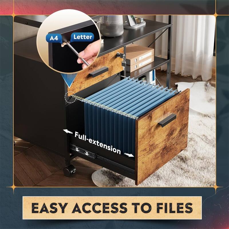 2 Drawer Locking File Cabinet with Charging Station - 15.7"D x 31.7"W x 26.1"H