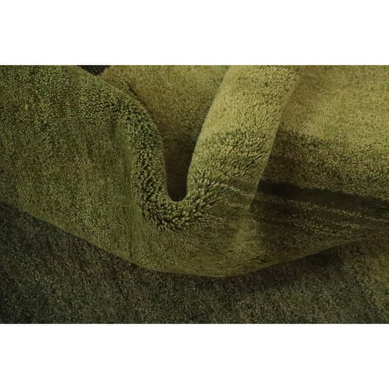 Hand Knotted Oriental 100% Wool Carpet Modern Stripe Green Gabbeh Area Rug - 6' 6'' X 4' 10''