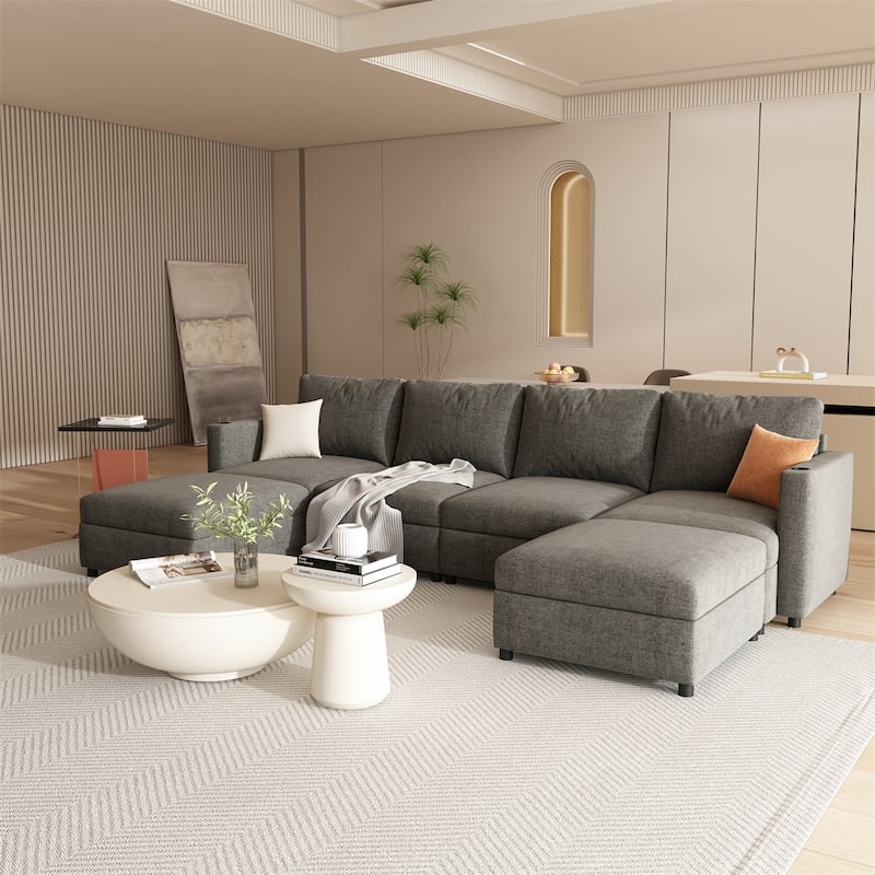 123" U-Shape Modular Sectional Couch with Storage Function, Ottoman