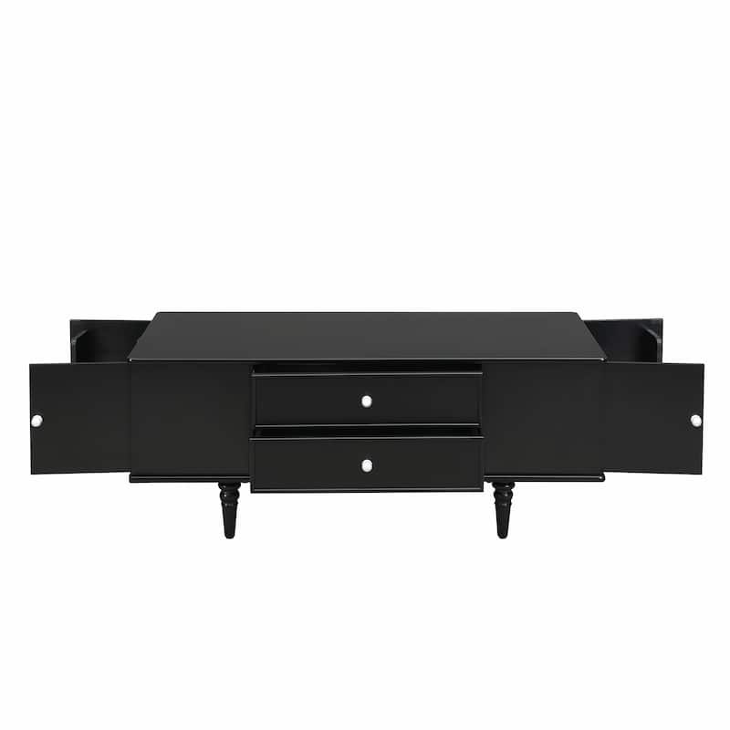 47.2" Wood Coffee Table with Metal Handles and Four Solid Wood Legs
