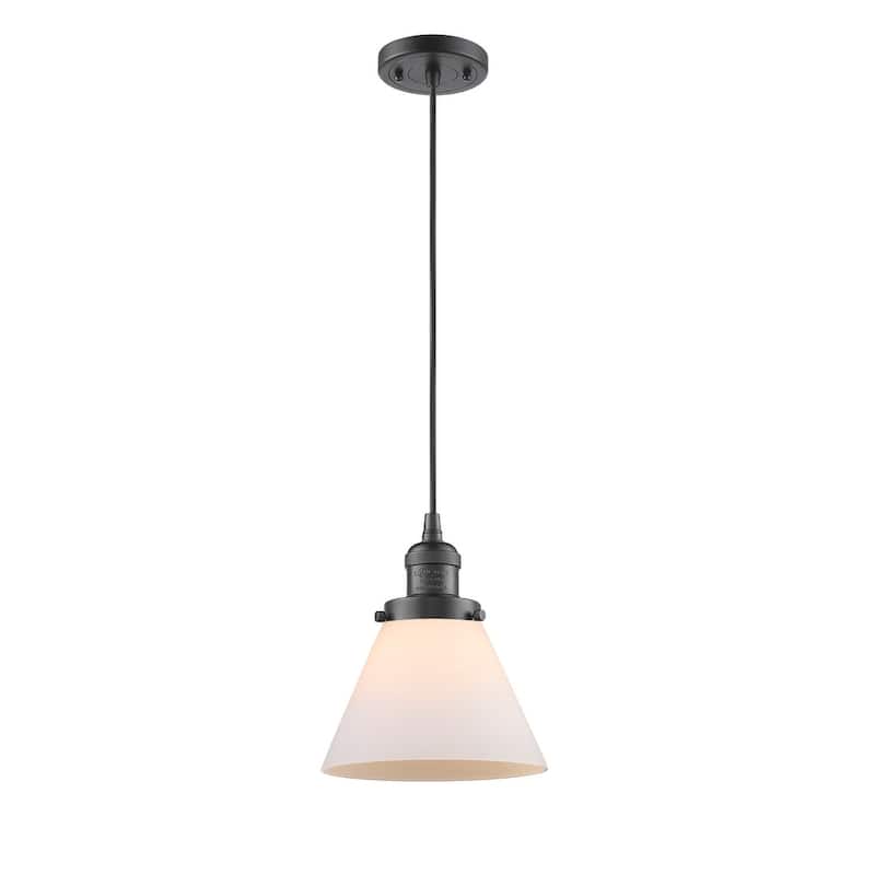 Innovations Lighting Large Cone 8" Wide Mini Pendant - Cord Suspension - Oiled Rubbed Bronze / Matte White Cased