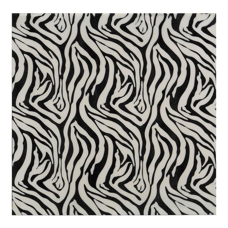 HomeRoots 20" Black And White Zebra Iron And Resin Square Hanging Wall Tile - 20 x 4 x 20