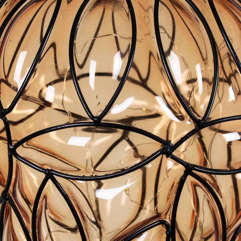 Exhart Solar Tear Shaped Hand Blown Glass Hanging Lantern with Fifteen LED lights, 7 by 24 Inches