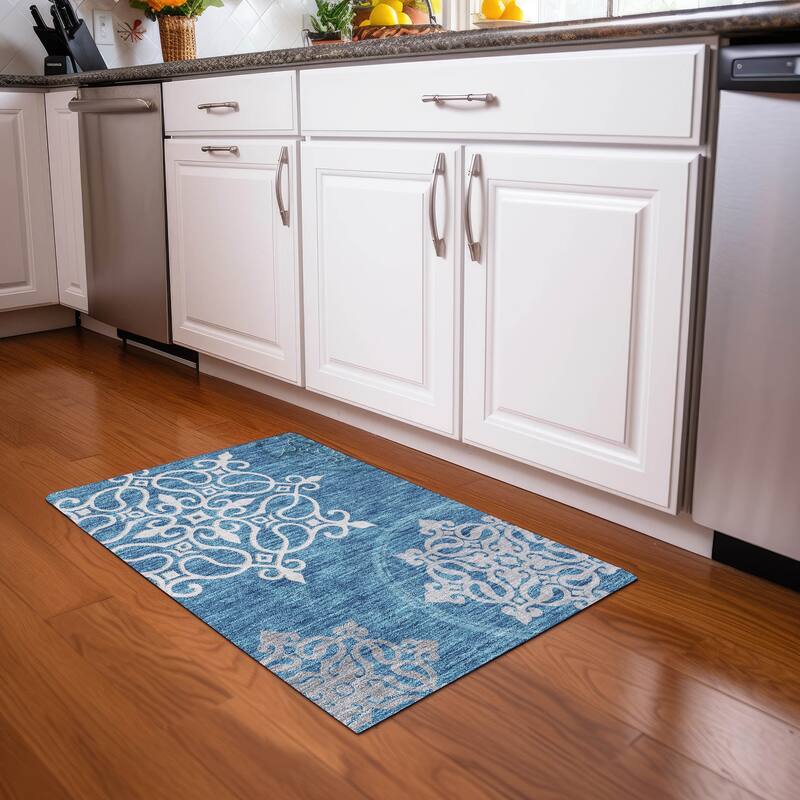 Premium Washable Super Soft Transitional Scroll Mayfield Rug - Teal - 1'8" x 2'6"