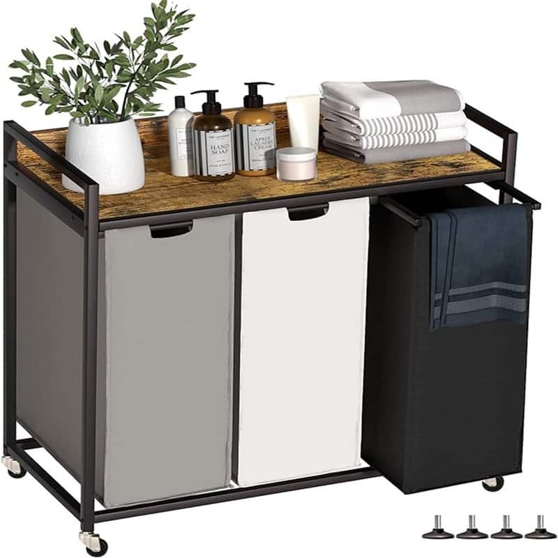 Laundry Hampers with Shelf - 33.07"L x 15.74"W x 33.66"H - 33.07"L x 15.74"W x 33.66"H - Black + Rustic Brown+Black, White, Gray