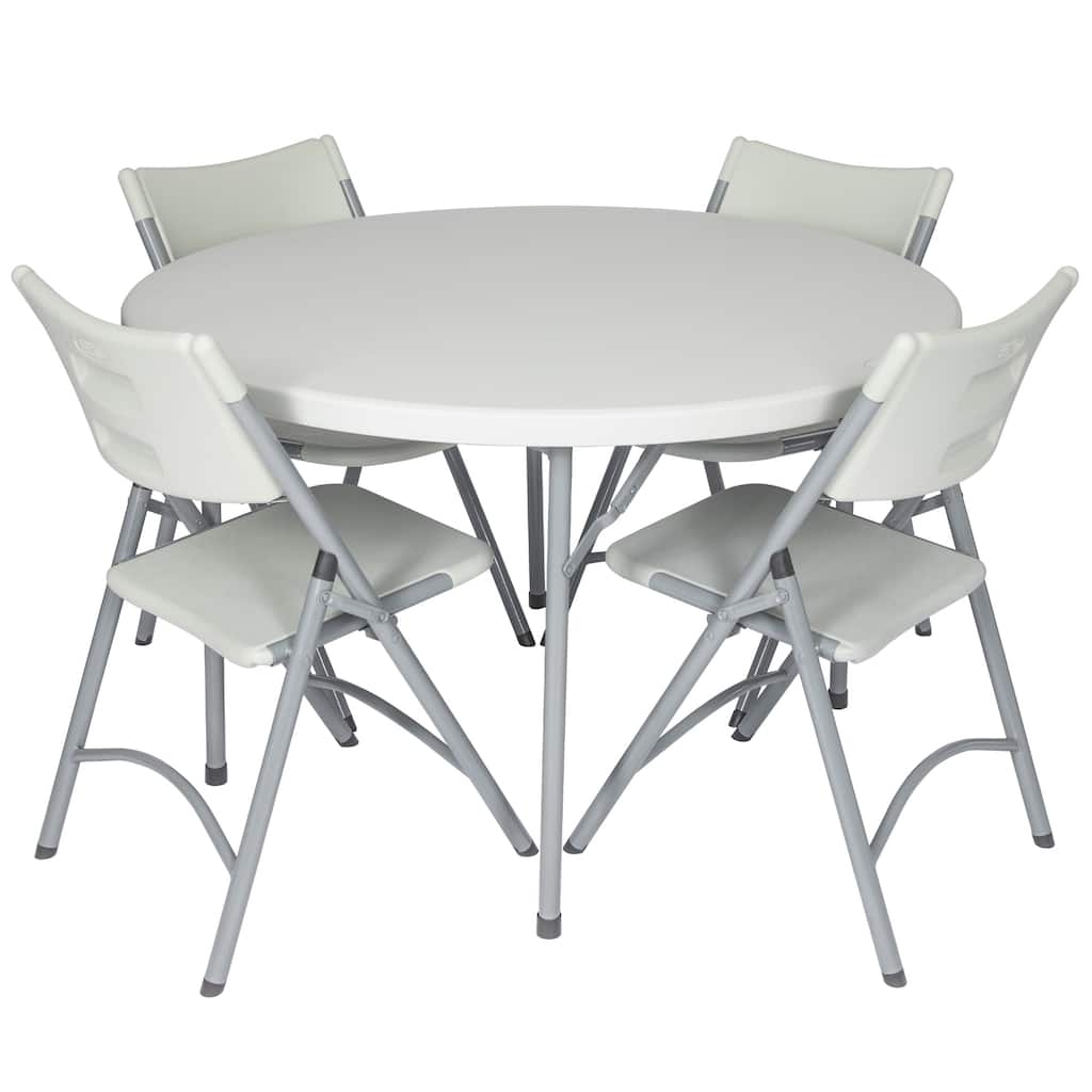 Hampden Furnishings Baldwin Collection 48" Round Folding Table with 4 Gwnyeth Grey Plastic Folding Chairs