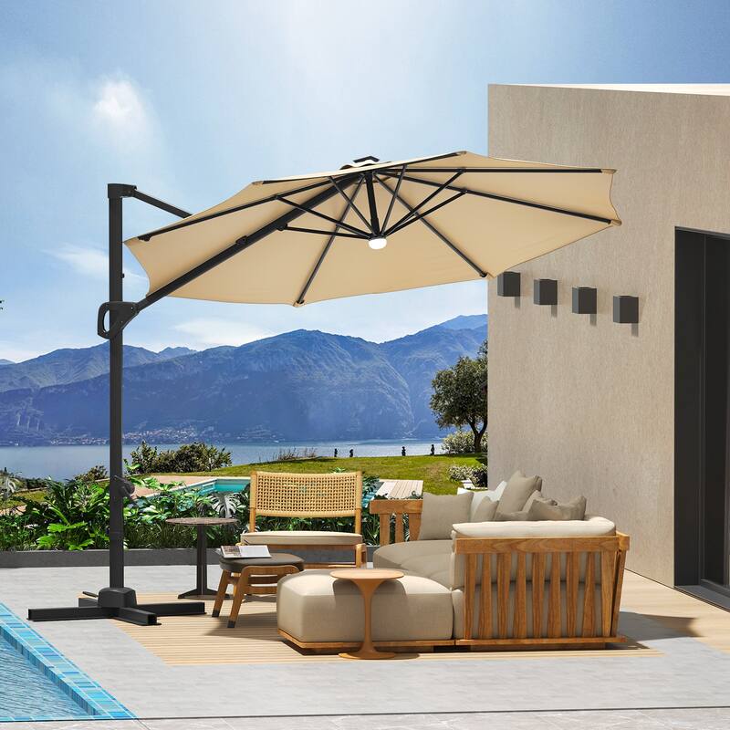 10FT Outdoor Cantilever Umbrella Patio Umbrella with Base