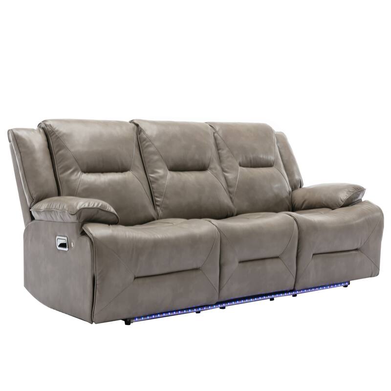 3 Seater Home Theater Recliner Manual Recliner Chair with a LED Light Strip Two Built-in Cup Holders