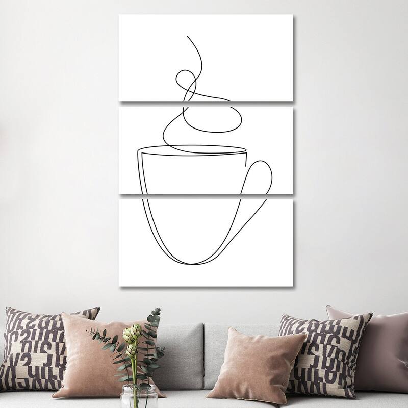 iCanvas "Coffee Or Tea Cup - Line Art" by Addillum 3-Piece Canvas Wall Art Set - 60x40x1.5