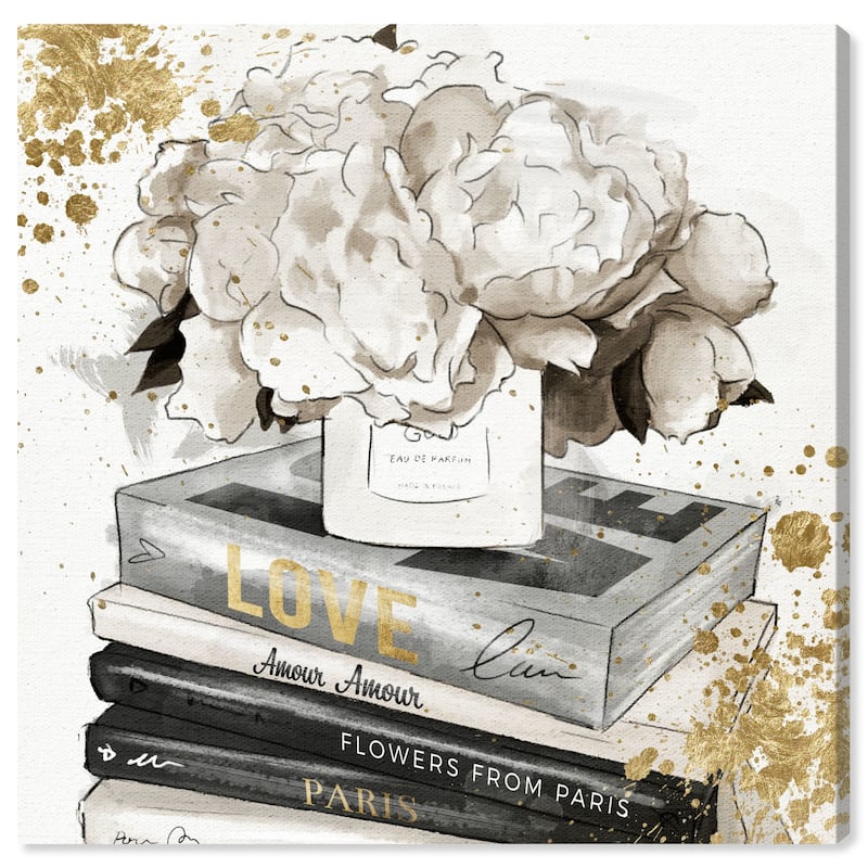 Wynwood Studio Canvas Fashion and Glam Life Style All Day Square White and Metallic Gold Glam Wall Art Canvas Print
