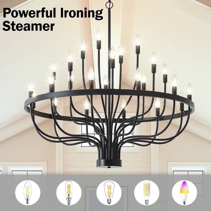 Black Chandelier, Modern Farmhouse Chandelier for Dining Room, Round Industrial Candle Chandeliers